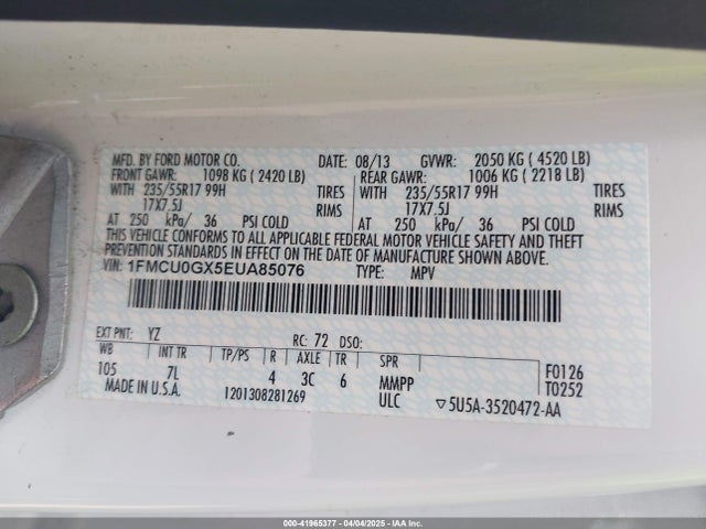 1FMCU0GX5EUA85076 Ford ESCAPE SE