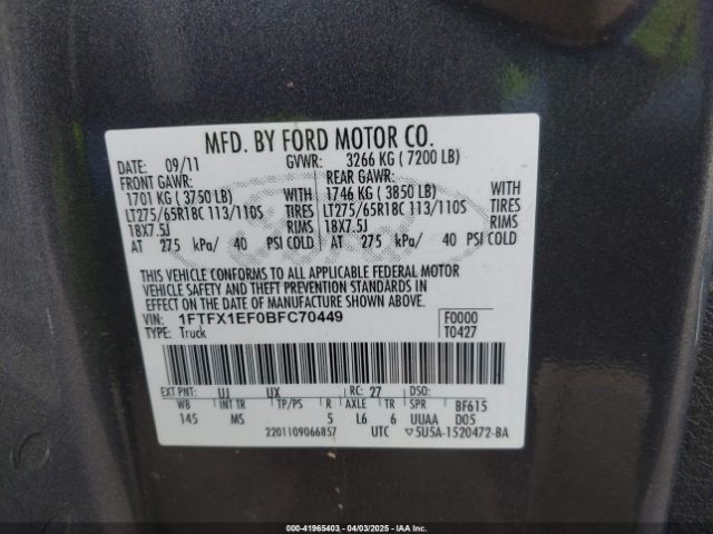 2011 FORD F-150 1FTFX1EF0BFC70449 Photo 8