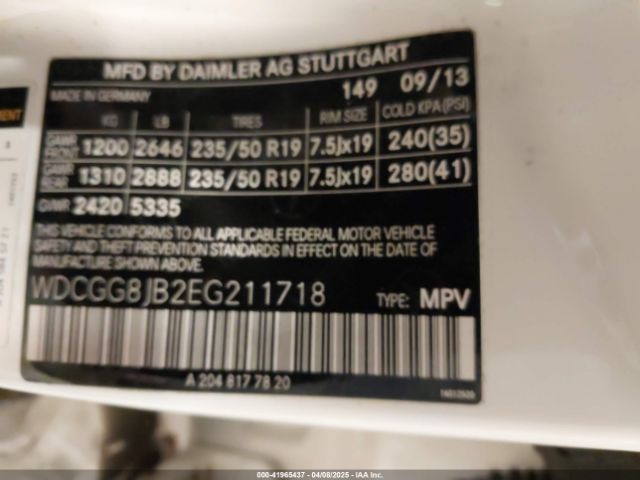 WDCGG8JB2EG211718 Mercedes-Benz Glk 350 4matic