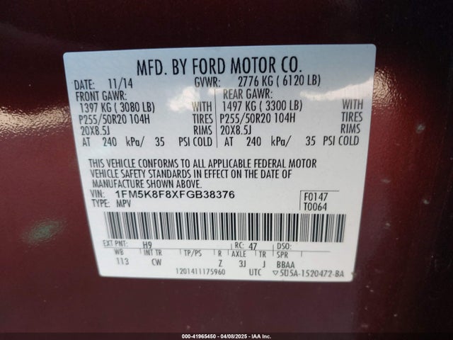 1FM5K8F8XFGB38376 Ford Explorer Limited