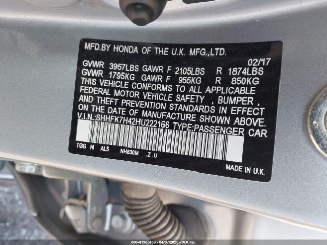 SHHFK7H42HU222166 Honda Civic Sport