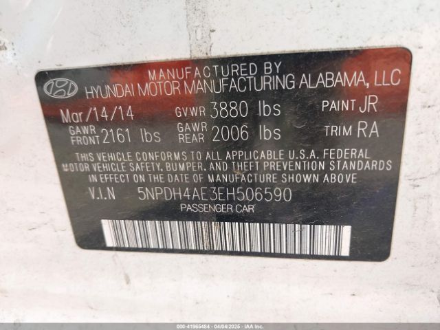 5NPDH4AE3EH506590 Hyundai ELANTRA SE