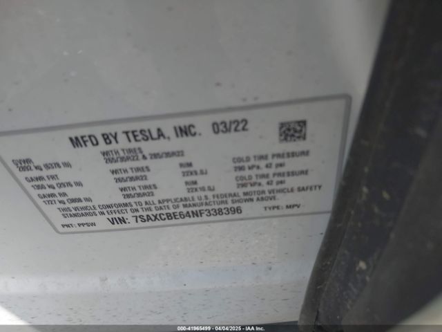 7SAXCBE64NF338396 Tesla Model X Plaid Tri Motor All-wheel Drive