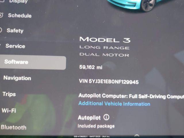 5YJ3E1EB0NF129945 Tesla Model 3 Long Range Dual Motor All-wheel Drive