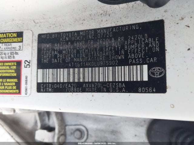 Toyota CAMRY SE 2020 4T1G11AK0LU975902 Image 9