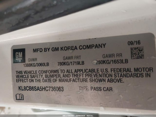 KL8CB6SA5HC736063 Chevrolet Spark Ls Cvt