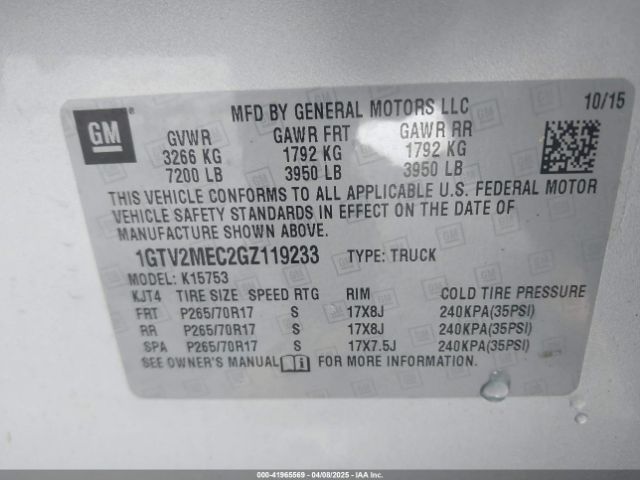 1GTV2MEC2GZ119233 GMC Sierra 1500 Sle
