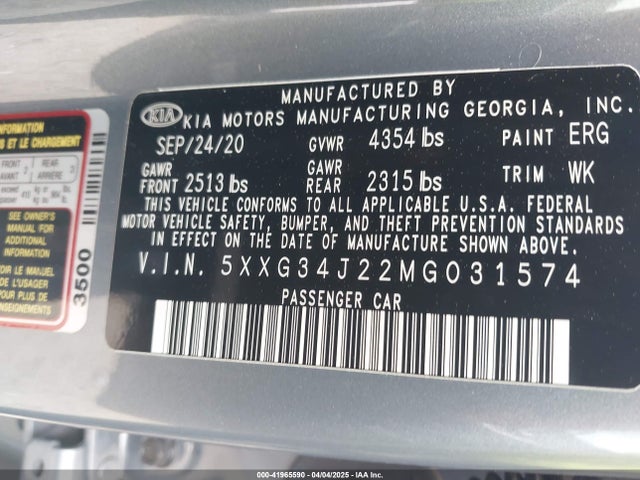 5XXG34J22MG031574 KIA K5 EX