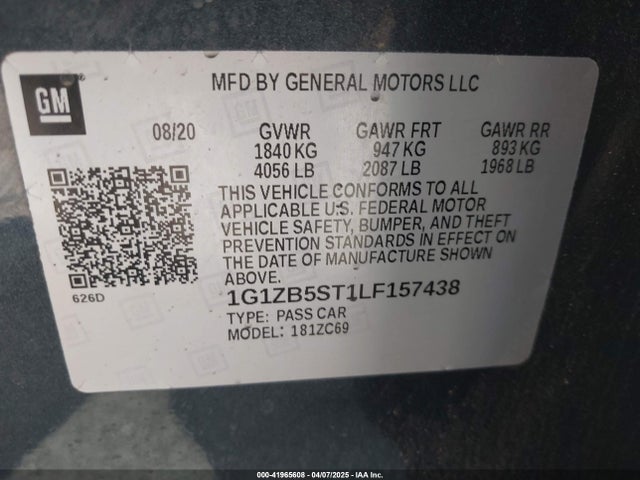 1G1ZB5ST1LF157438 Chevrolet Malibu Fwd Ls