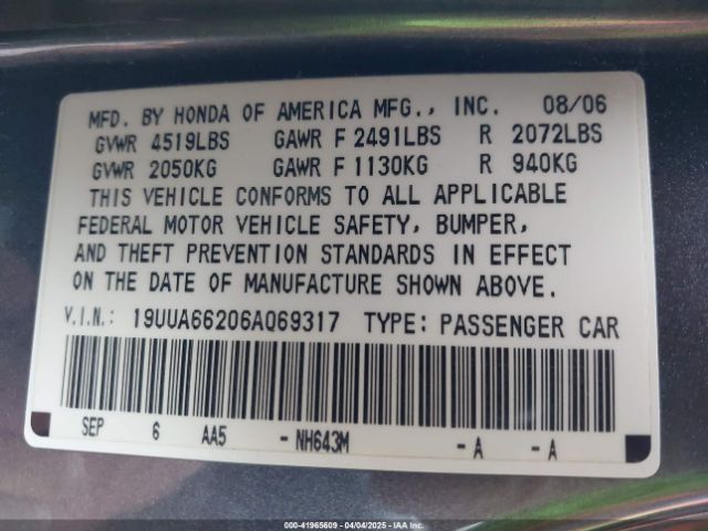 2006 ACURA TL 19UUA66206A069317 Photo 8