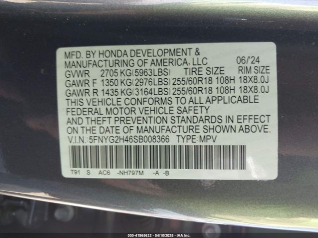 5FNYG2H46SB008366 Honda Pilot Ex-l