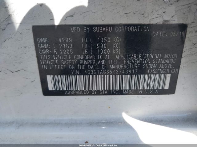 4S3GTAS65K3743817 Subaru Impreza 2.0i Limited