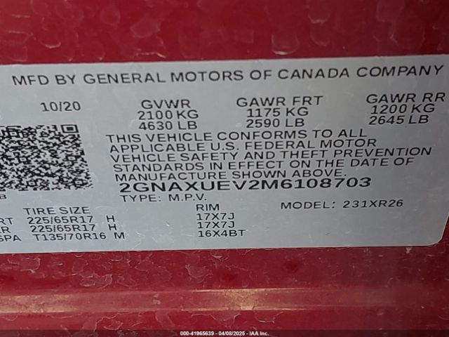 2GNAXUEV2M6108703 Chevrolet Equinox Awd Lt