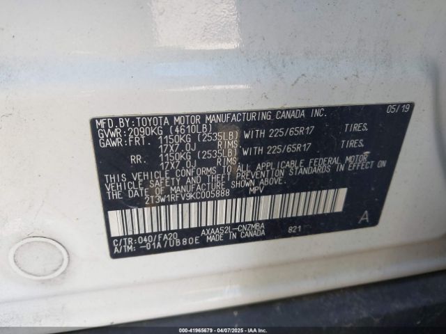 2T3W1RFV9KC005888 Toyota Rav4 Xle
