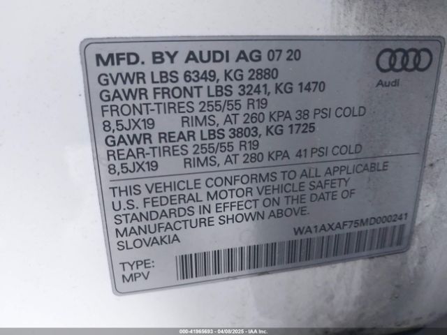 WA1AXAF75MD000241 Audi Q7 Premium 55 Tfsi Quattro Tiptronic