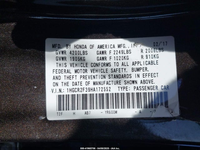 1HGCR2F39HA172552 Honda ACCORD LX