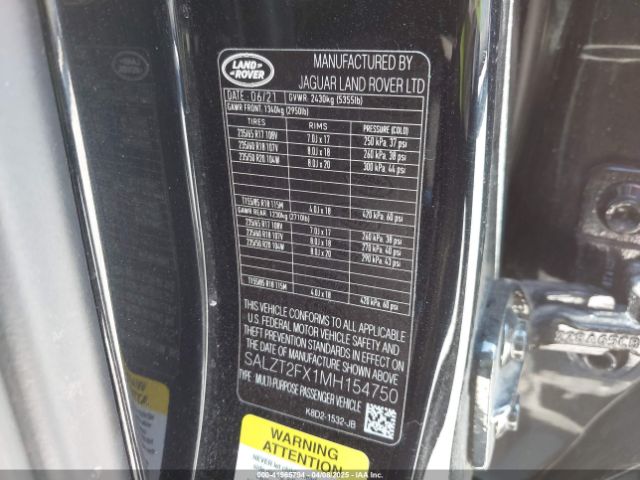 2021 LAND ROVER RANGE ROVER EVOQUE SALZT2FX1MH154750 Photo 8
