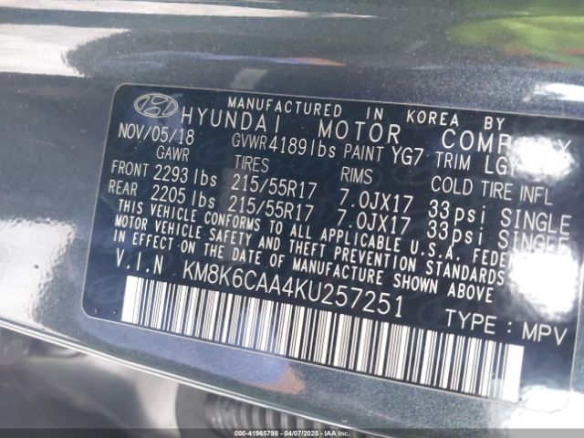 KM8K6CAA4KU257251 Hyundai Kona Sel