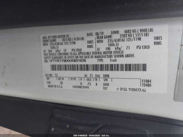 1FTYR1YMXKKB51036 Ford Transit-250