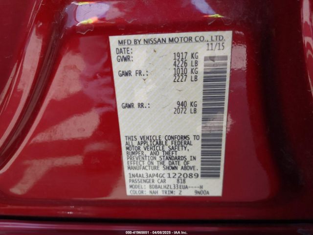 1N4AL3AP4GC122089 Nissan Altima 2.5 Sr