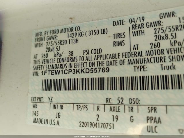 1FTEW1CP3KKD55769 Ford F-150 Xl