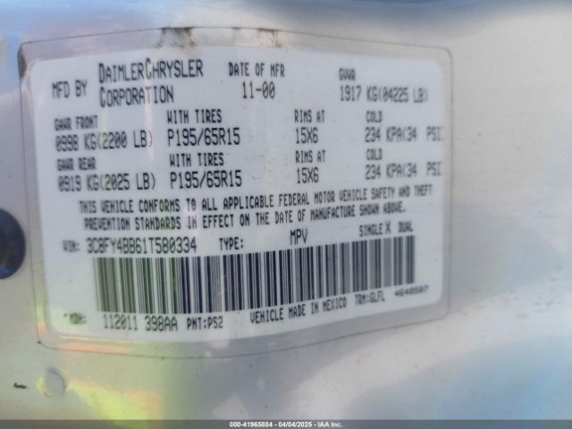 2001 CHRYSLER PT CRUISER 3C8FY4BB61T580334 Photo 8