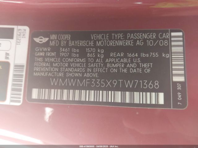 2009 MINI COOPER WMWMF335X9TW71368 Photo 8
