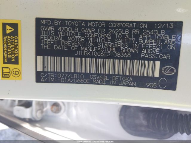 JTHBK1GG6E2108368 Lexus ES 350
