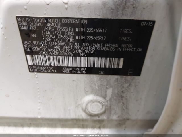 JTMBFREV3FJ038776 Toyota RAV4 LE