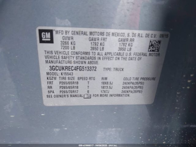 3GCUKREC4FG513372 Chevrolet Silverado 1500 1lt