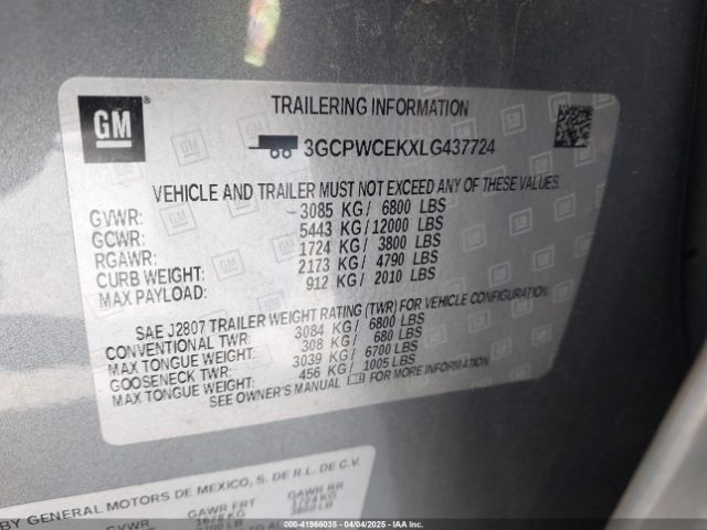 3GCPWCEKXLG437724 Chevrolet Silverado 1500 2wd  Short Bed Lt