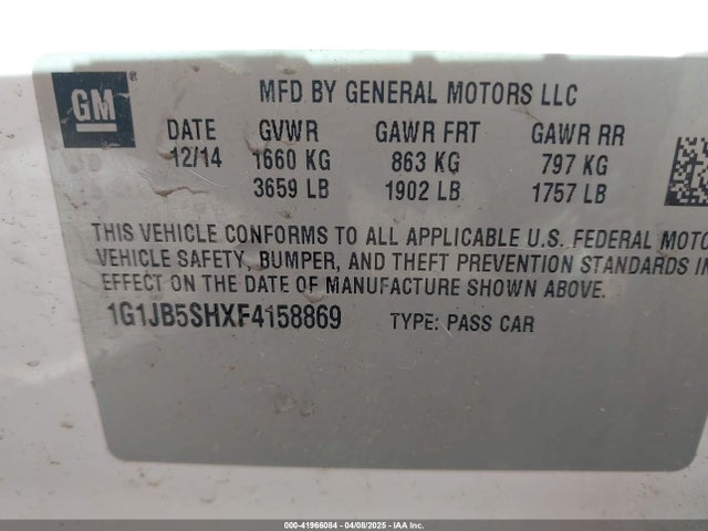 1G1JB5SHXF4158869 Chevrolet Sonic Ls Manual