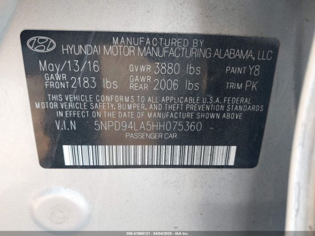 5NPD94LA5HH075360 Hyundai Elantra Eco