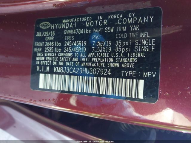 2017 HYUNDAI TUCSON KM8J3CA29HU307924 Photo 8