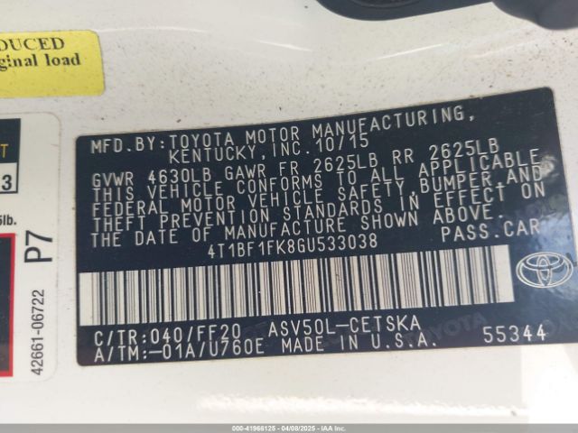 4T1BF1FK8GU533038 Toyota CAMRY SE