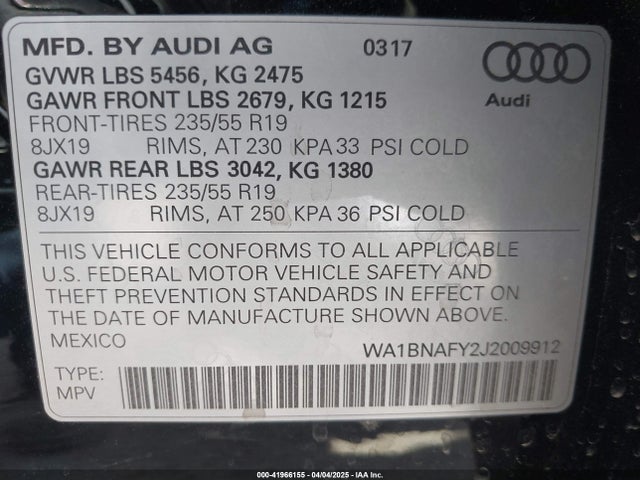 WA1BNAFY2J2009912 Audi Q5 2.0t Premium/2.0t Tech Premium