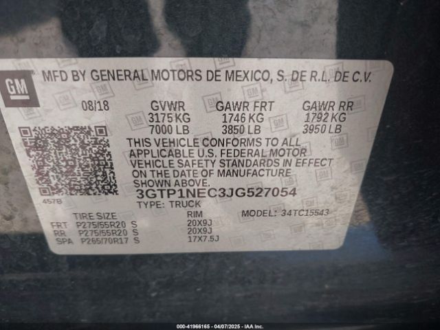 3GTP1NEC3JG527054 GMC Sierra 1500 Slt