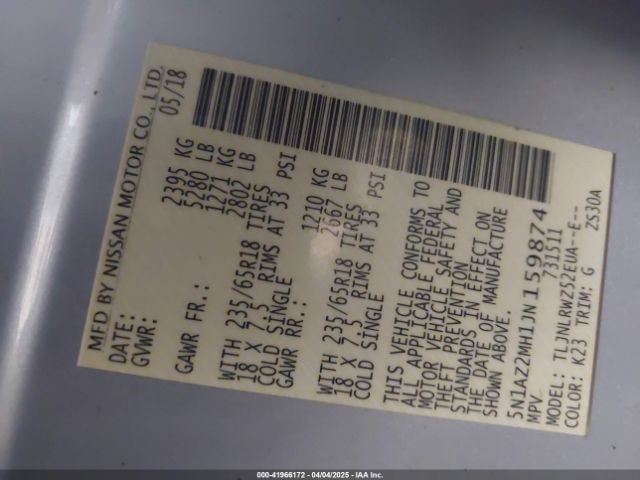 5N1AZ2MH1JN159874 Nissan MURANO SL