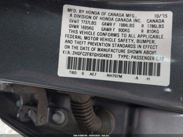 2HGFC2F87GH504823 Honda CIVIC EX
