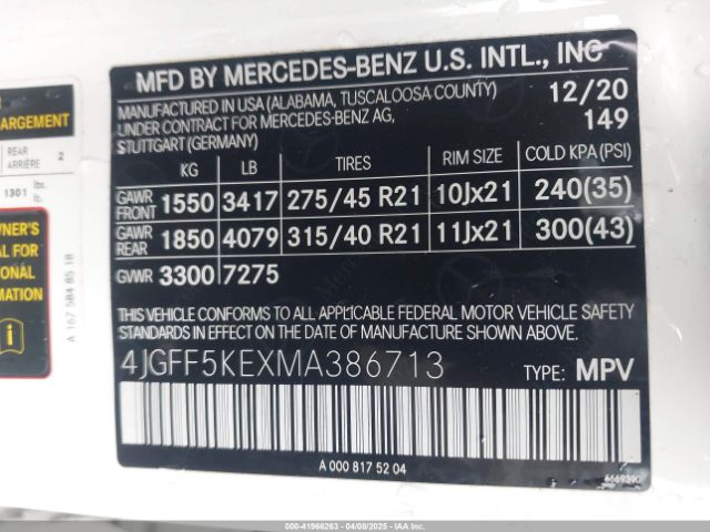 4JGFF5KEXMA386713 Mercedes-Benz Gls 450 4matic