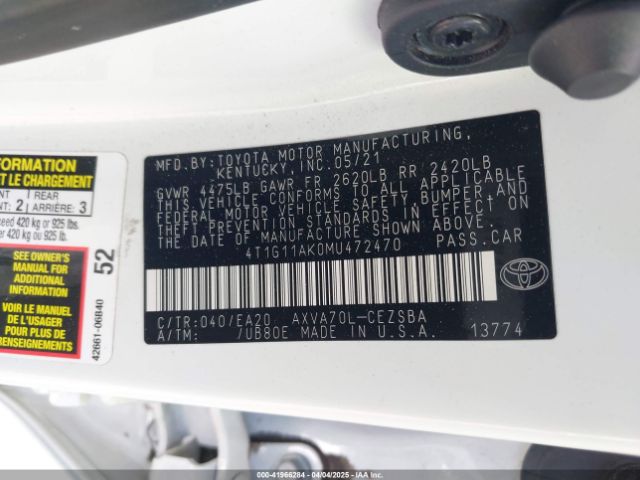 4T1G11AK0MU472470 Toyota CAMRY SE