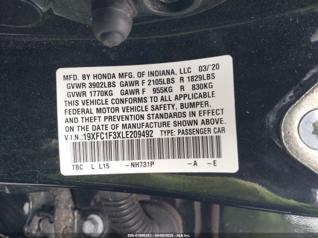 19XFC1F3XLE209492 Honda CIVIC EX