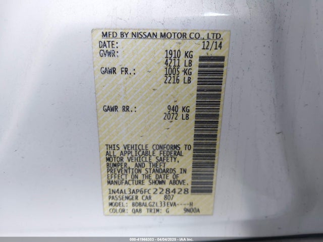Nissan Altima 2.5 S 2015 1N4AL3AP6FC228428 Image 9