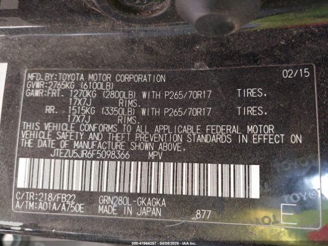 JTEZU5JR6F5098366 Toyota 4RUNNER SR5