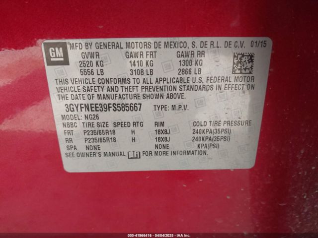 3GYFNEE39FS585667 Cadillac Srx Luxury Collection