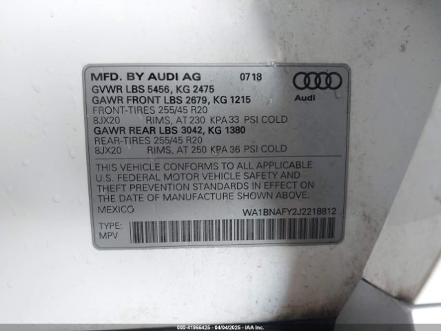 WA1BNAFY2J2218812 Audi Q5 2.0t Premium/2.0t Tech Premium