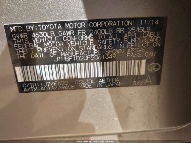 JTHBF1D20F5061349 Lexus IS 250