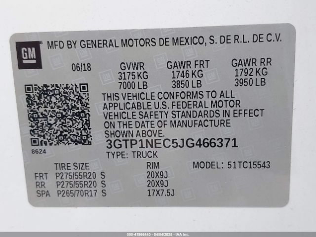 3GTP1NEC5JG466371 GMC Sierra 1500 Slt