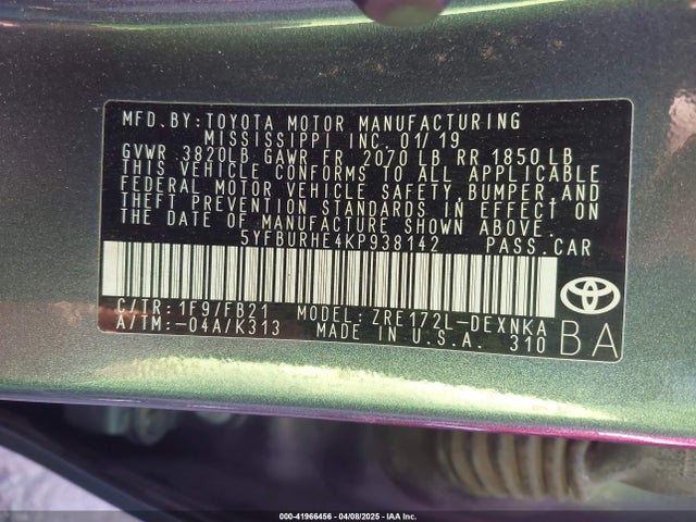 Toyota COROLLA LE 2019 5YFBURHE4KP938142 Image 9