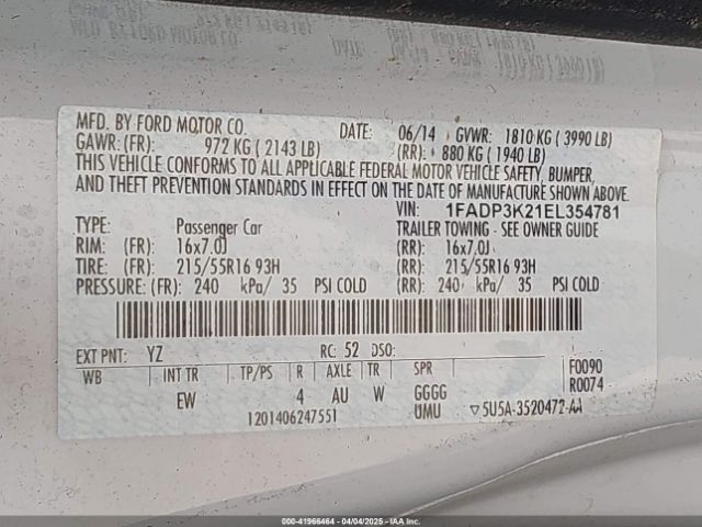 1FADP3K21EL354781 Ford FOCUS SE